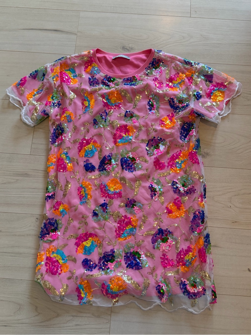Blue B Collection Pink Sequin Floral Mini Dress